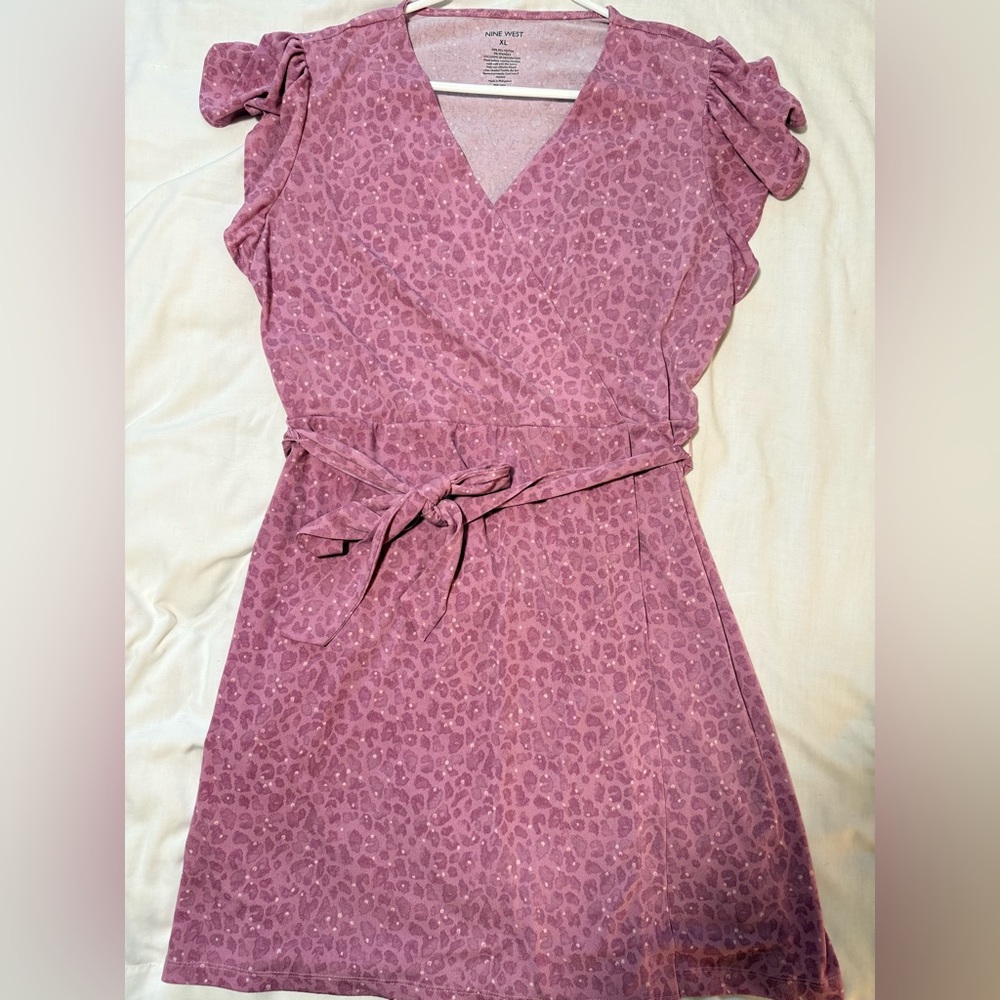 Nine West Flutter Sleeve Pink Leopard Wrap Dress XL